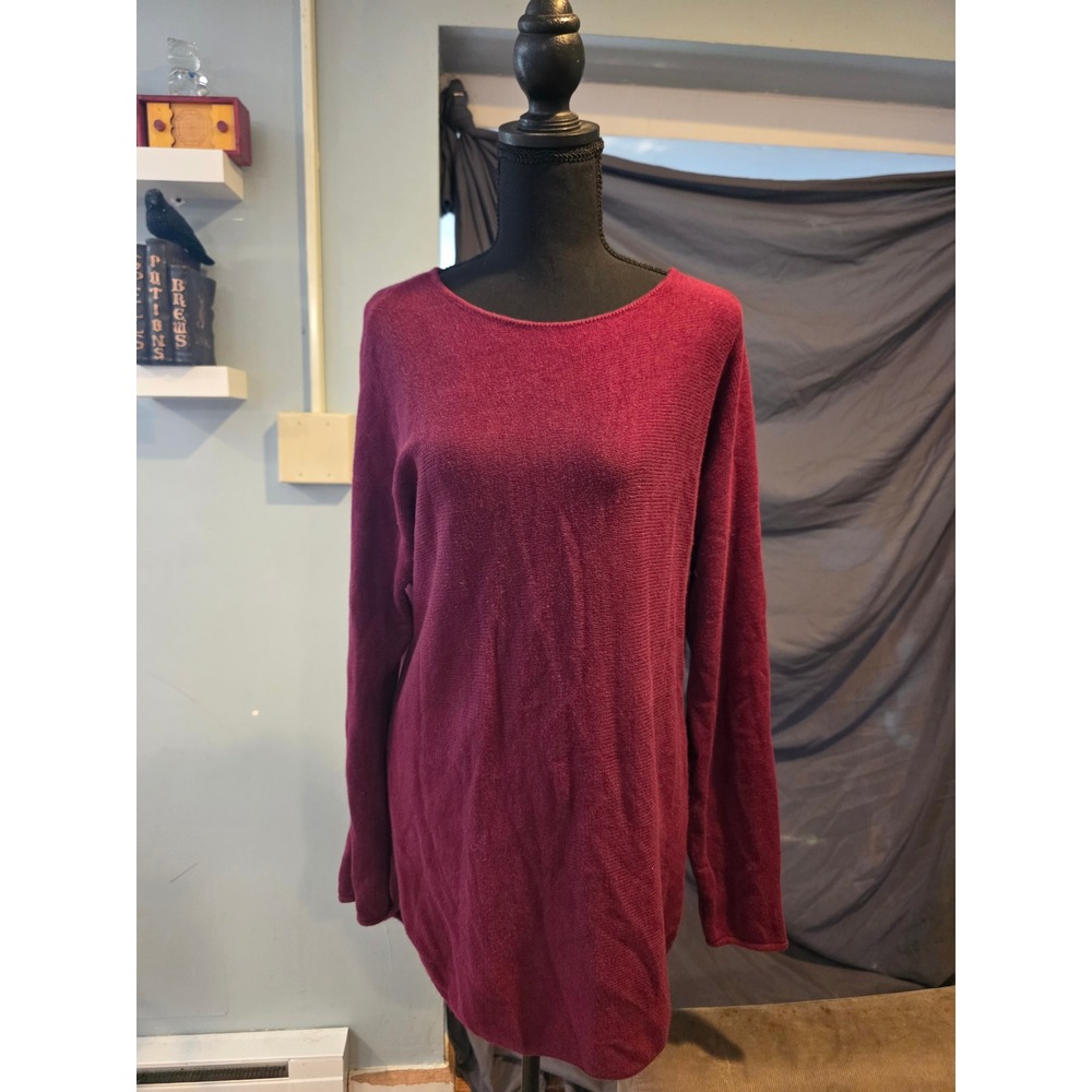 Michael Kors Burgundy Knit Tunic Sweater Gold Back Zip Long Sleeve Red Large